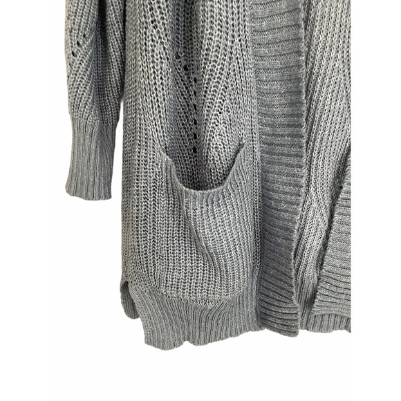 Pink Rose Gray Knit Open Front Cardigan Sweater M - Picture 3 of 6